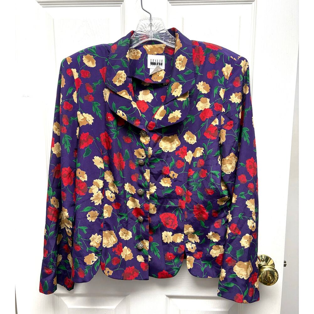 Leslie Faye Blouse Vintage Floral 80’s Secretary Padded Shoulders Womens Size 14